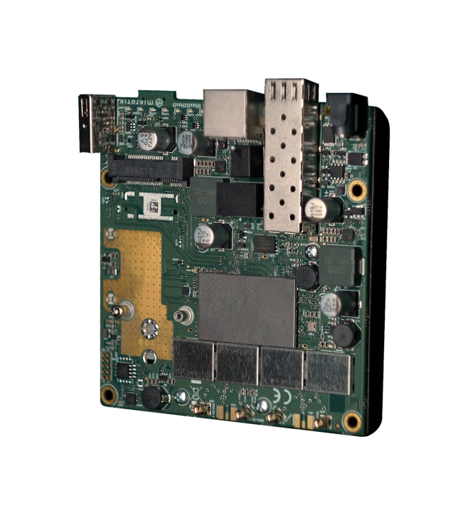 MikroTik L23UGSR-5HaxD2HaxD with dual-core ARM, 256MB RAM, 1x 2.5Gbps SFP, 1x GLAN, 2.4GHz 802.11ax and 5GHz 802.11ax Dual Chain Wireless — MikroTik