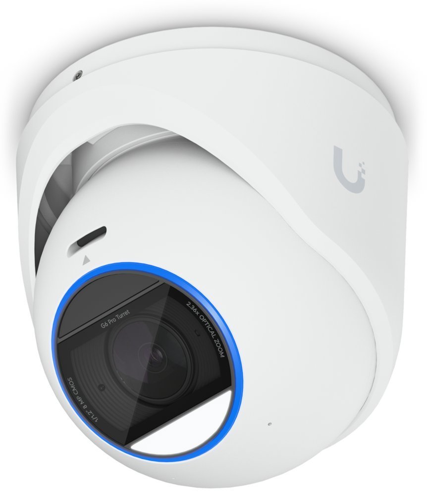 Ubiquiti UniFi G6 Pro Turret White All-weather tamper-resistant 4K PoE+ camera with a Multi-TOPS AI engine, 2.36x optical zoom — Ubiquiti