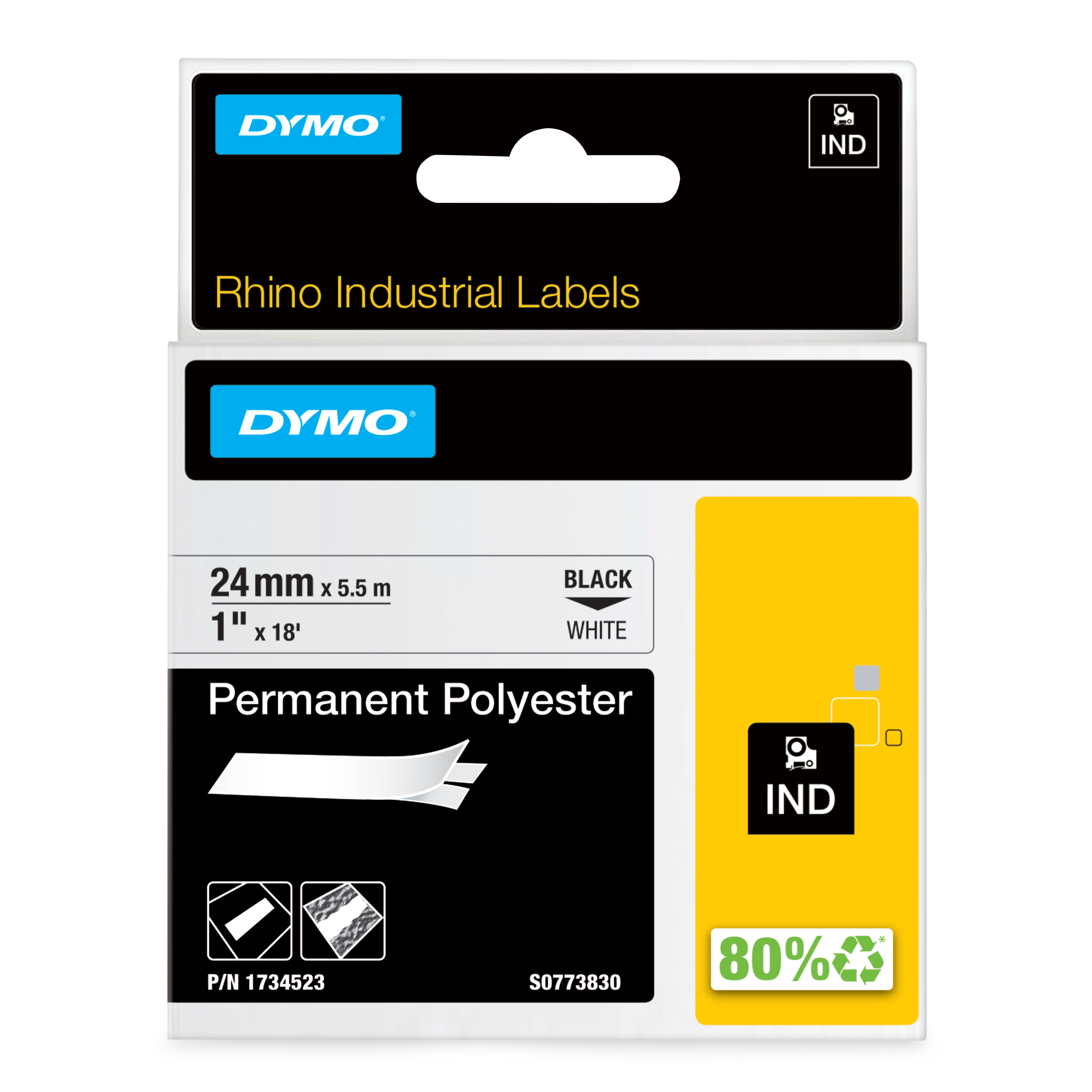 DYMO Genuine Rhino Industrial Label -Permanent Polyester 24mm Black on — Dymo