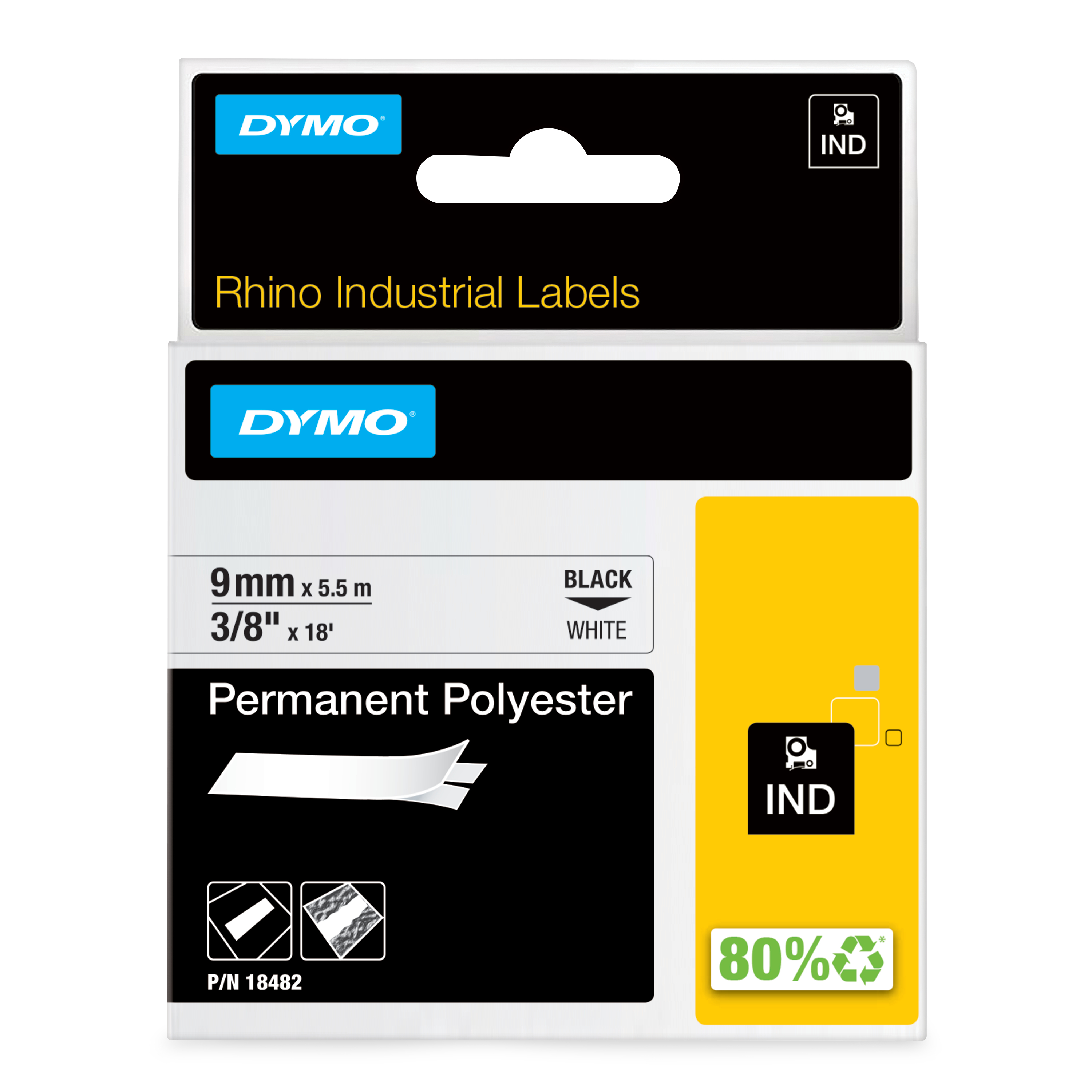 DYMO Genuine Rhino Industrial Labels -Permanent Polyester 9mm, — Dymo