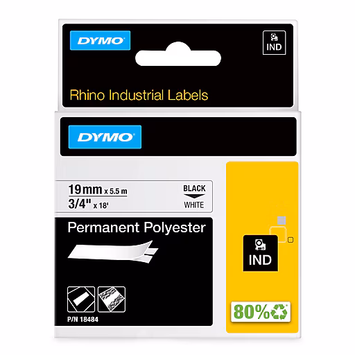 DYMO Genuine Rhino Industrial Labels -Permanent Polyester 19mm, — Dymo