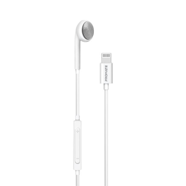 Apple MFI Certified HiFi Wired Mono Earbud W/ Call Button And Microphone White — Promate