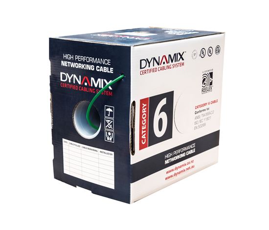 DYNAMIX 305m Cat6 Green UTP SOLID Cable Roll, 250MHz, 24AWGx4P. — Dynamix