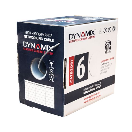 DYNAMIX 305m Cat6 Grey UTP SOLID Cable Roll, 250MHz, 24AWGx4P. — Dynamix