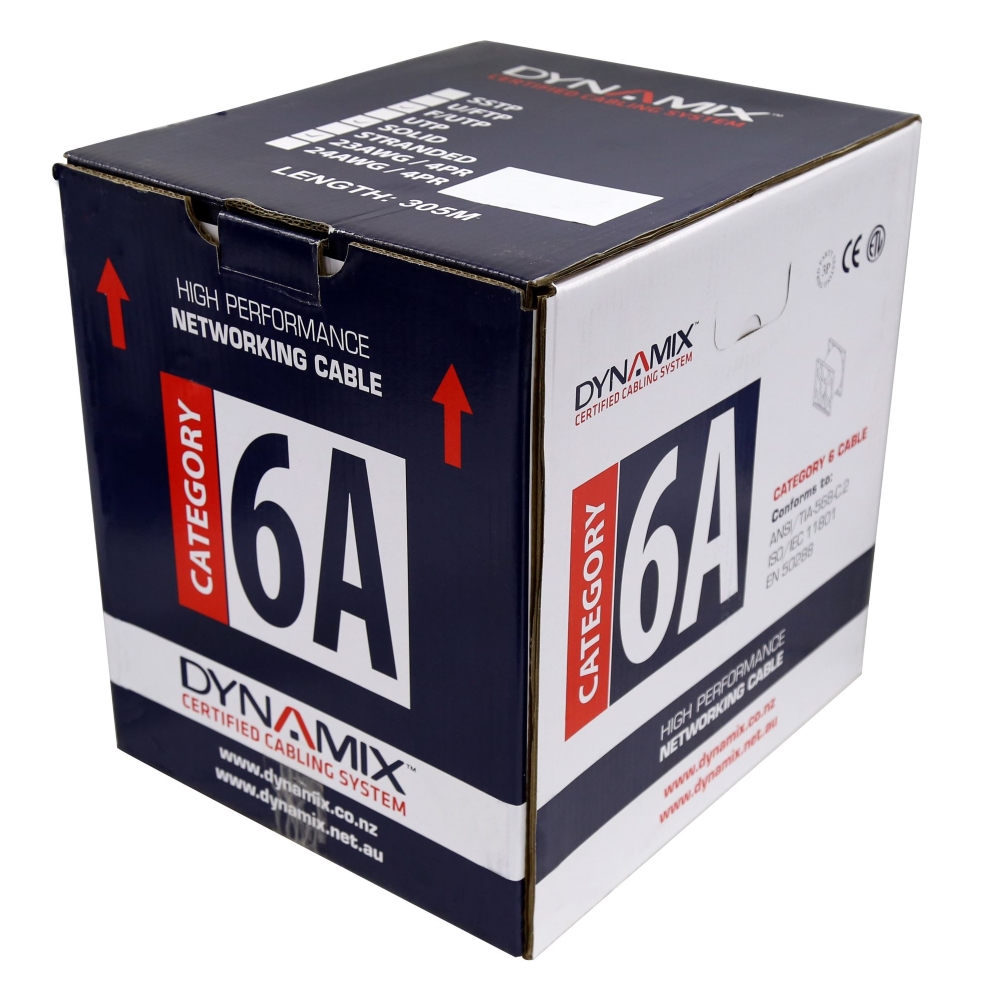 305m Cat6A White F/UTP Cable Roll 500MHz 23AWGx4P PVC Jacket Supplied On Plastic — Dynamix