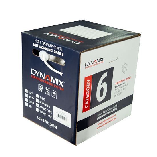 DYNAMIX 305m Cat6 SSTP White SOLID Shielded Cable Roll, 100MHz, — Dynamix