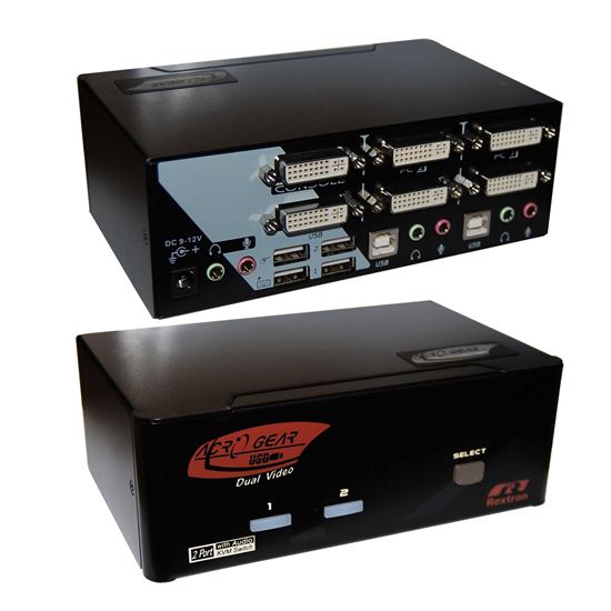 REXTRON 2 Port Dual-View DVI/USB KVM Switch with Audio,Colour Black. — Rextron