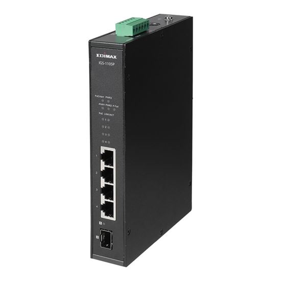 EDIMAX Industrial 5-Port Gigabit PoE+ DIN Rail Switch. 4 x Gigabit — Edimax