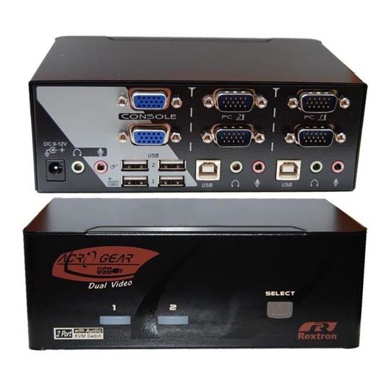 REXTRON Dual View 2 Port VGA/USB KVM Switch with Audio. — Rextron
