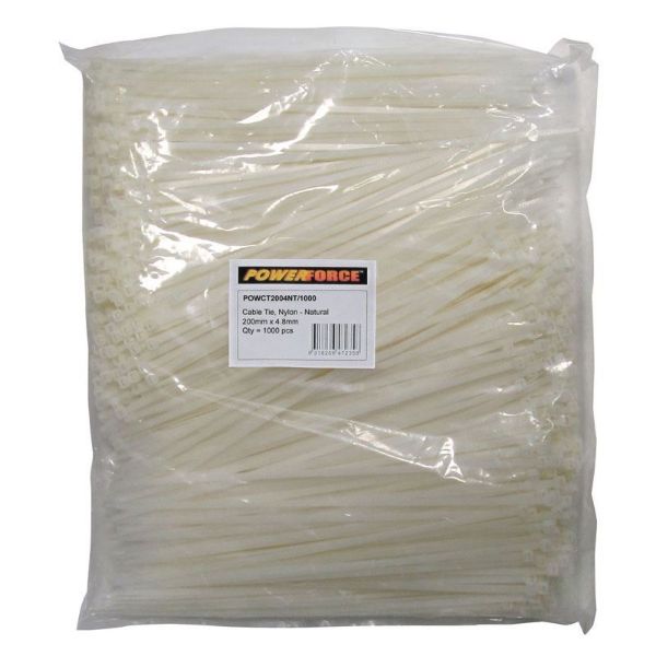4.8 X 200mm Natural Cable Ties Pack Of 1000 22kgs Tensile Strength — POWERFORCE