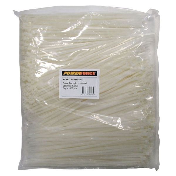4.8 X 300mm Natural Cable Ties Pack Of 1000 22kgs Tensile Strength — POWERFORCE