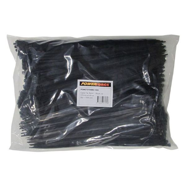 4.8 X 370mm Black UV Cable Ties Pack Of 1000 22kgs Tensile Strength — POWERFORCE