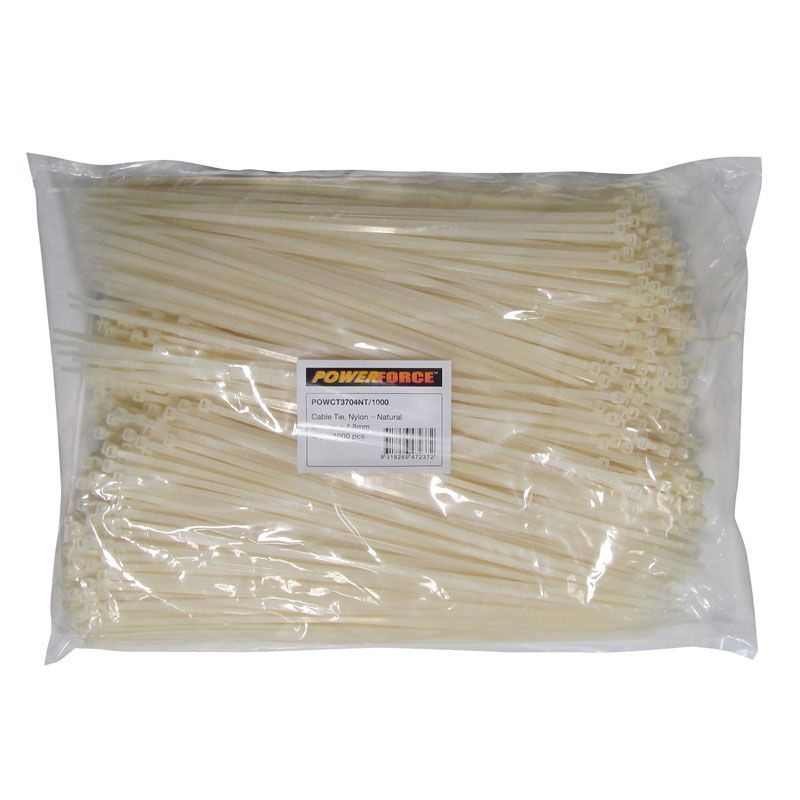 4.8 X 370mm Natural Cable Ties Pack Of 1000 22kgs Tensile Strength — POWERFORCE