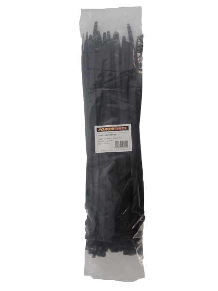 12.7 X 550mm Black UV Cable Ties Pack Of 100 114kgs Tensile Strength — POWERFORCE