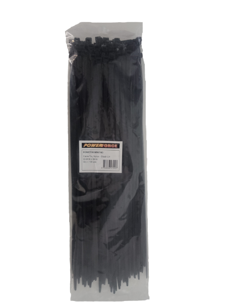8 X 550mm Black UV Cable Ties Ties Pack Of 100 80kgs Tensile Strength — POWERFORCE