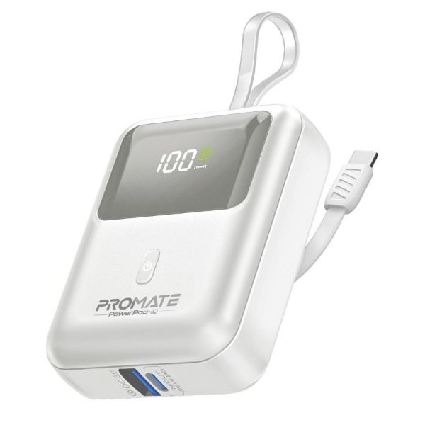 10000mAh Ultra Compact 35W SuperSpeed Power Bank Built-In USB-C & Lightning Cables. 35W — Promate