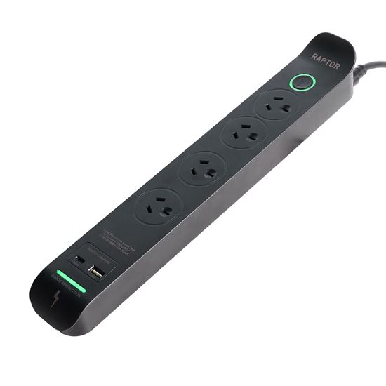 Raptor Master Switched 4 Way Surge Protected Powerboard — Jackson