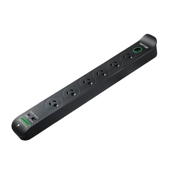 Raptor Master Switched 6 Way Surge Protected Powerboard — Jackson