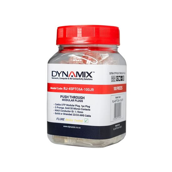 DYNAMIX Cat6/6A UTP Push Through Plug. 3 Prong 50 u" 100pc Pack. — Dynamix