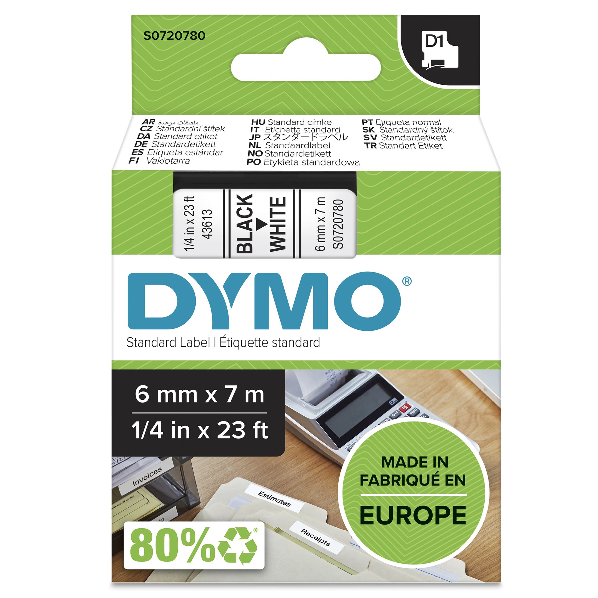 DYMO Genuine D1 Label Cassette Tape 6mm x 7M, Black on White — Dymo
