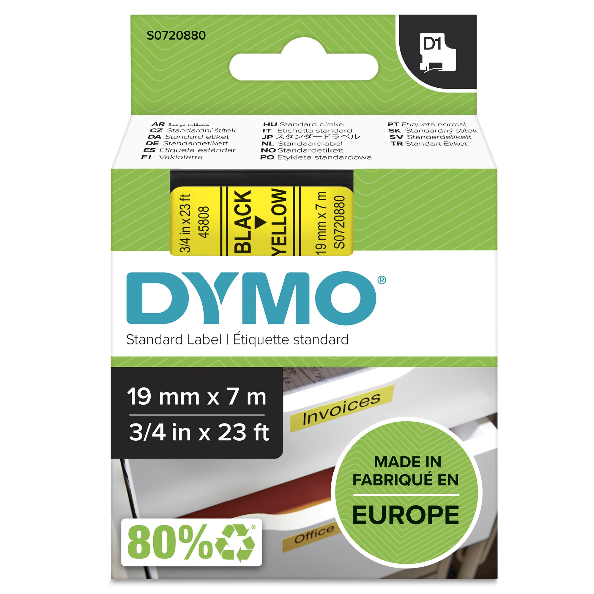 DYMO Genuine D1 Label Cassette Tape 19mm x 7M, Black on Yellow — Dymo