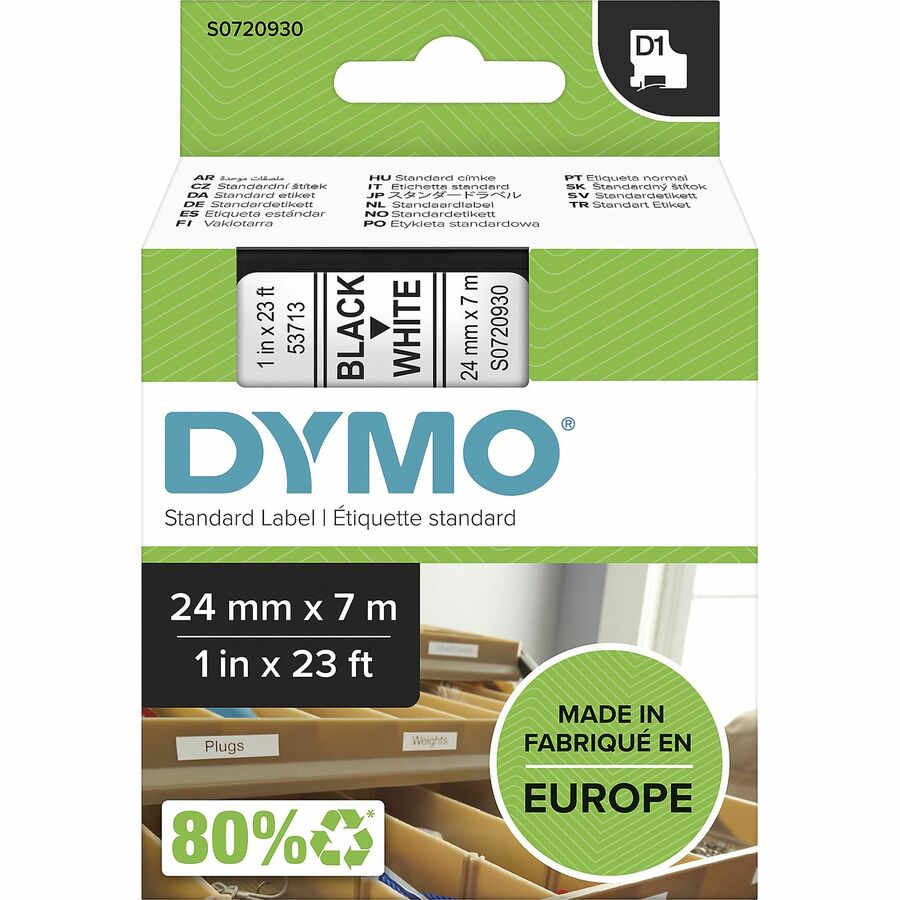 DYMO Genuine D1 Label Cassette Tape 24mm x 7M, Black on White — Dymo