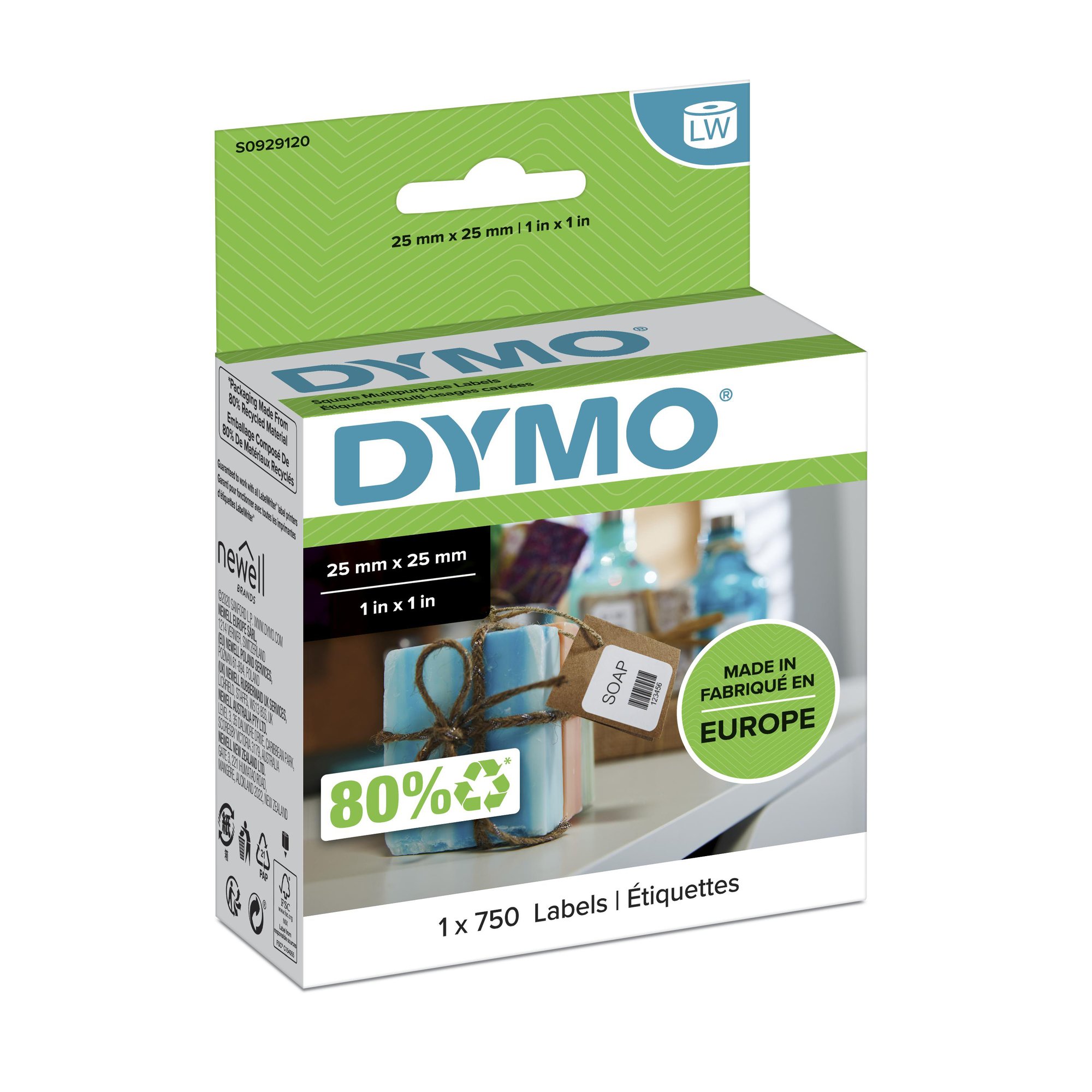 DYMO Genuine LabelWriter Multi Purpose labels, 25mm x 25mm, — Dymo