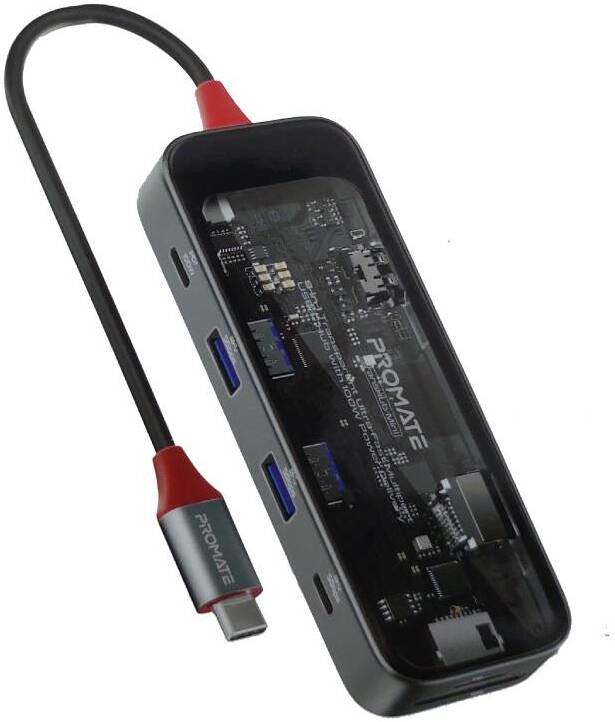 PROMATE 8-in-1 USB Multi-Port Hub with USB-C Connector. Includes 100W — Promate