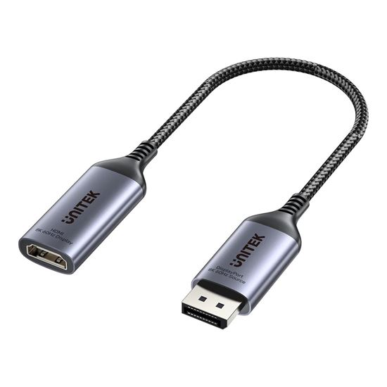 UNITEK 20cm 8K 60Hz DisplayPort 1.4 to HDMI 2.1 Adpater Cable. — Unitek