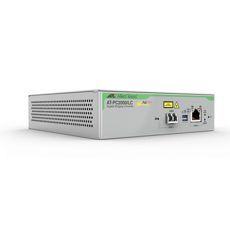AT-PC2000/LC-960 TAA (Federal) 10/100/1000T to 1000SX/LC POE+ Media & Rate Converter- Universal PSU — Allied Telesis