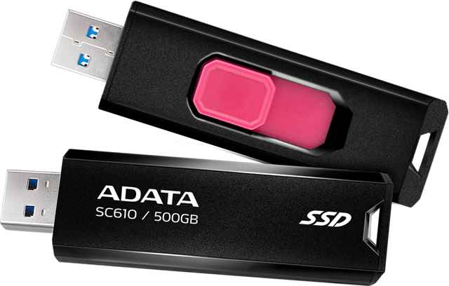 ADATA SC610 Retractable USB3.2 Gen 2 500GB External SSD 5yr wty — Adata