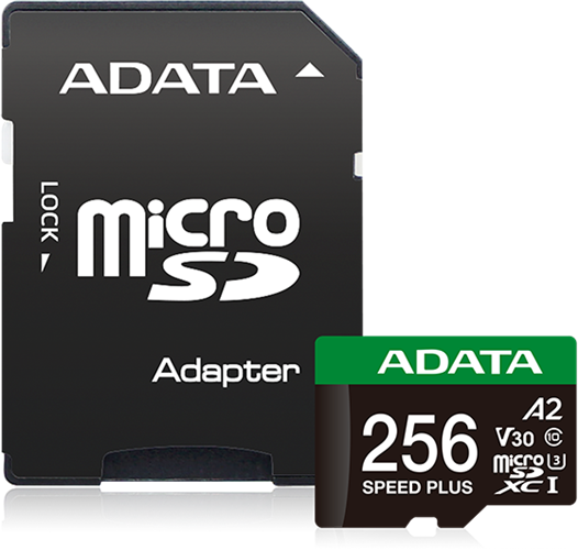 ADATA Speed Plus microSDXC UHS-I U3 A2 V30 Card with Adapter 256GB — Adata