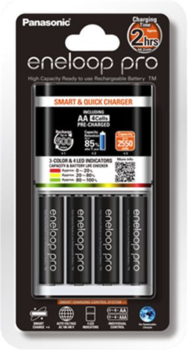 Panasonic Eneloop Quick Charger + 4 AA Eneloop Pro Batteries — Panasonic