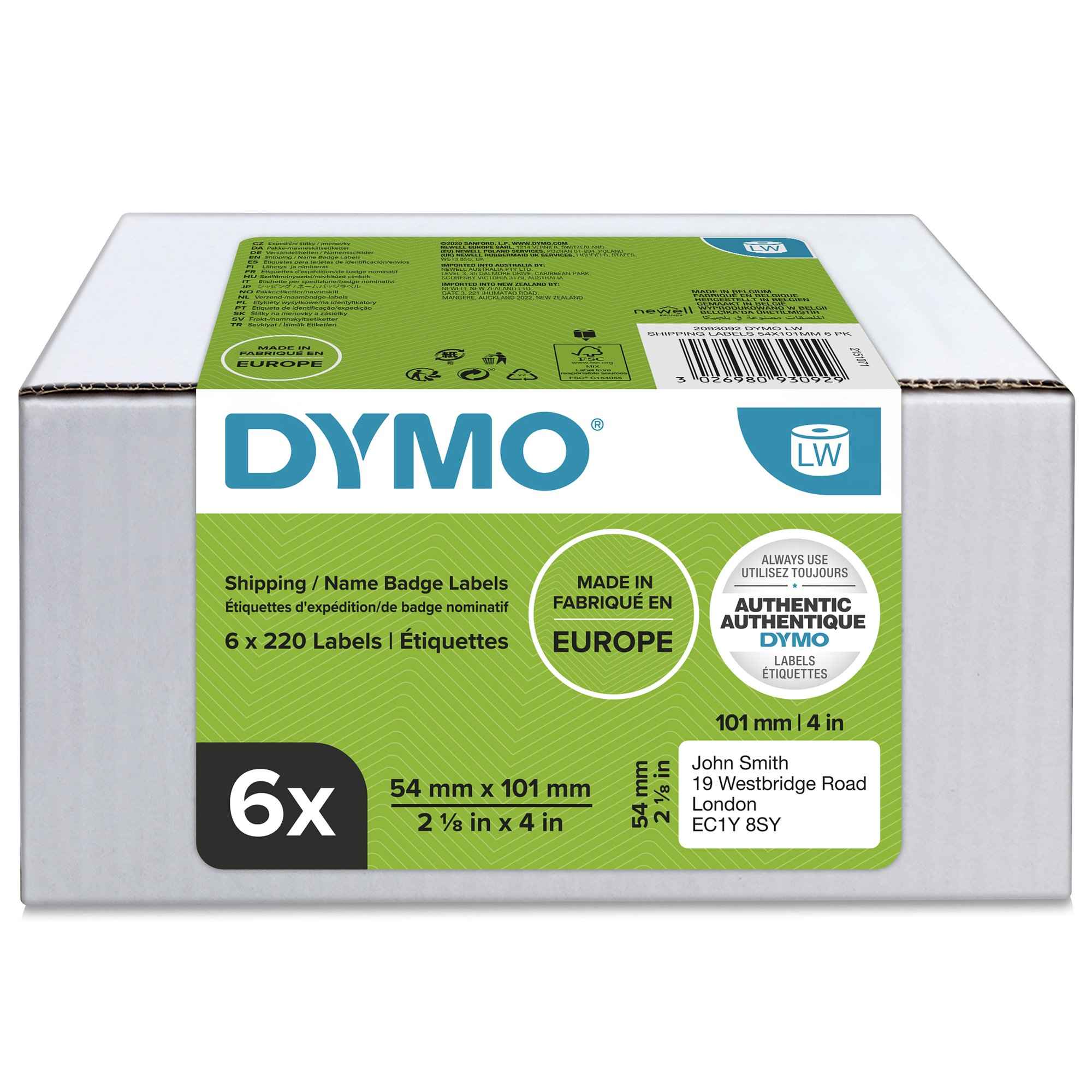 Dymo LW Ship Lbl 54X101m Pk6 — Dymo