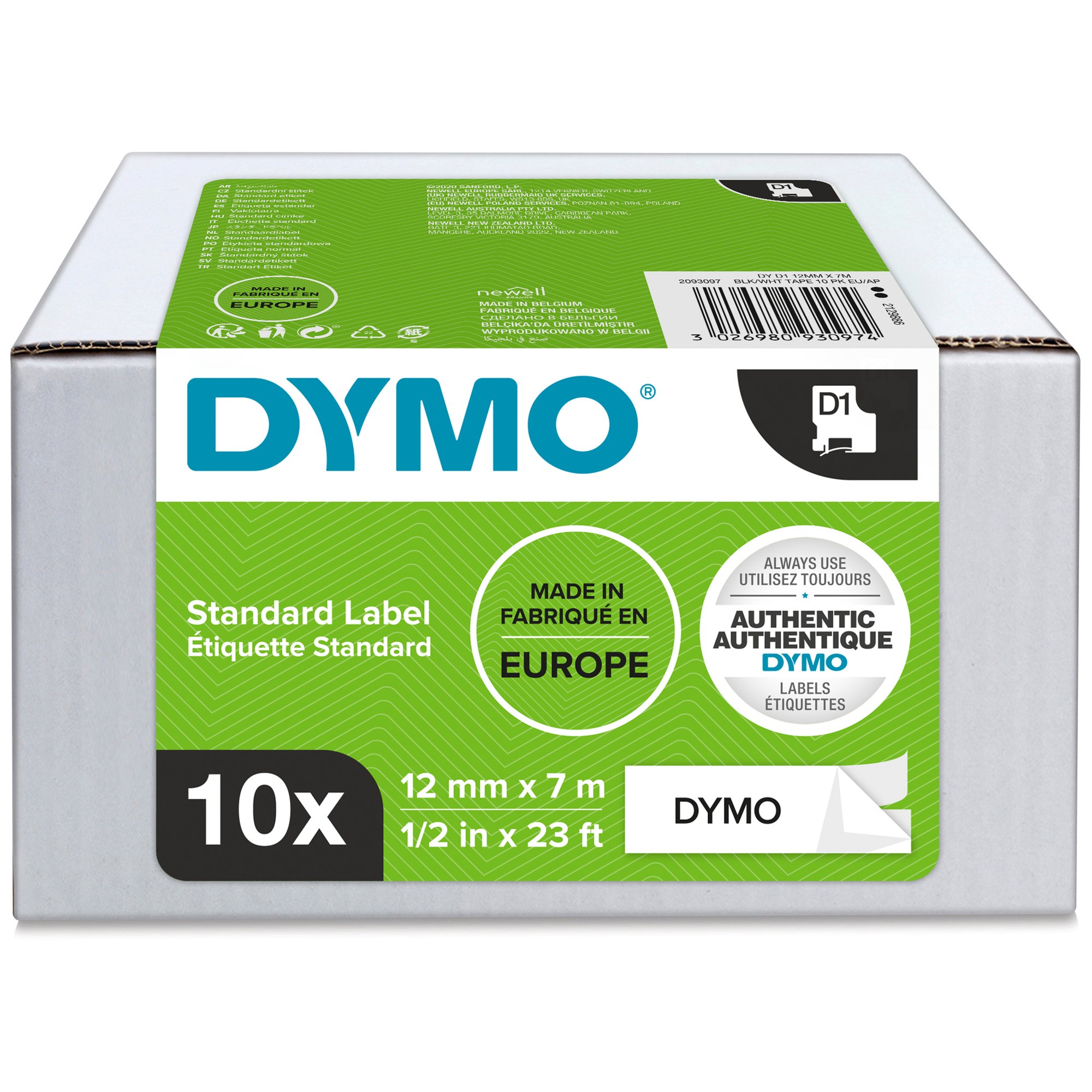Dymo D1 Bk/Whi 12Mmx7M Pk10 — Dymo