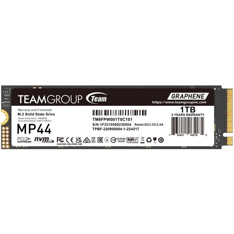 Team MP44 1TB M.2-2280 Pci-E GEN4X4 SSD R/W 7200 / 6200 MB/S — Team